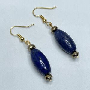 Artisan Hand Crafted Lapis Lazuli Gold Hematite Beaded Gold Tone Dangle Earrings